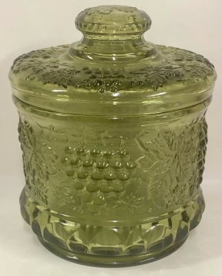 Vintage 1969 Fenton Green Carnival Glass Grape & Cable Tobacco Jar G&c Humidor