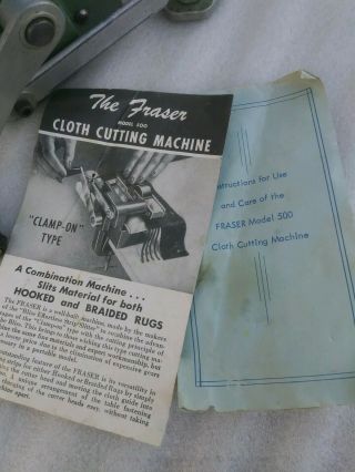 Vintage Fraser Model 500 Cloth Rag Fabric Cutter Cutting Machine w/ Instructions 7