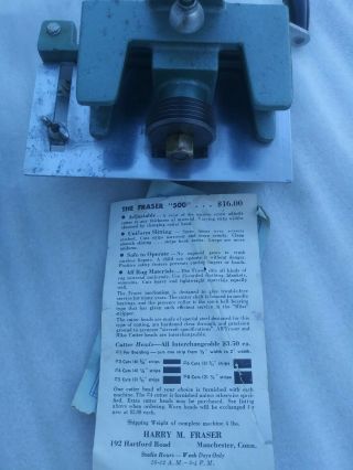 Vintage Fraser Model 500 Cloth Rag Fabric Cutter Cutting Machine w/ Instructions 8