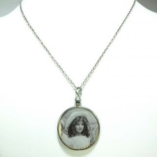 Lovely Antique Silver Double Sided Photo Locket Pendant & Chain Marked Birm 1912 4
