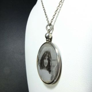 Lovely Antique Silver Double Sided Photo Locket Pendant & Chain Marked Birm 1912 5