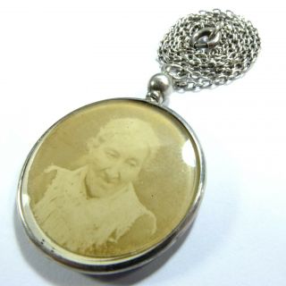 Lovely Antique Silver Double Sided Photo Locket Pendant & Chain Marked Birm 1912 7
