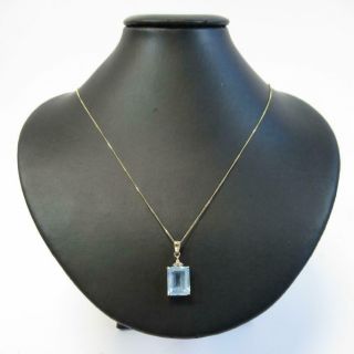 Vintage Aquamarine Pendant With 9ct Yellow Gold Fine Chain Necklace,  Stamped 375