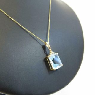Vintage Aquamarine Pendant with 9ct Yellow Gold Fine Chain Necklace,  Stamped 375 3