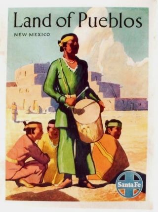 Vintage Poster Santa Fe Rail Land Of Pueblos 1949