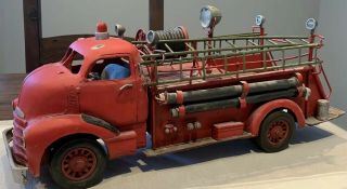 Red Vintage Ornate Metal Fire Truck/engine Rustic Decor W/ 4 Ladders