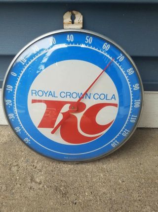 Vintage 1960s Rc Royal Crown Thermometer Sign Cola Soda Metal Glass Bubble
