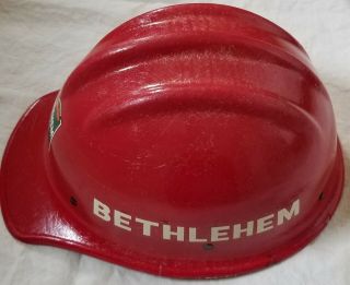 VINTAGE Bethlehem Steel RED FIBERGLASS BULLARD 502 Hard Hat IRONWORKER 10