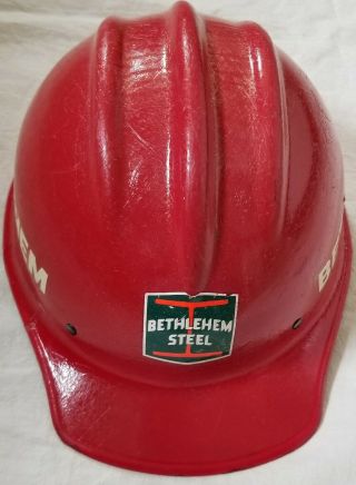 VINTAGE Bethlehem Steel RED FIBERGLASS BULLARD 502 Hard Hat IRONWORKER 11