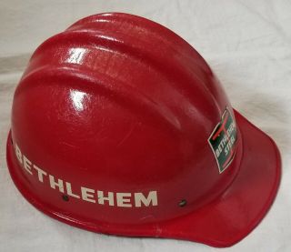 VINTAGE Bethlehem Steel RED FIBERGLASS BULLARD 502 Hard Hat IRONWORKER 3