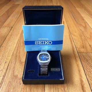 Vtg Mens Seiko Automatic 17j Blue Burst Tv Dial Wristwatch 7009 - 5008 W/case&book