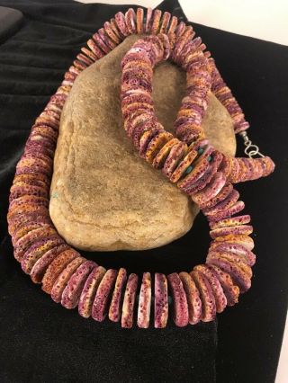 Rare Native American Purple Spiny Oyster Turquoise Sterling Silver Necklace 32”