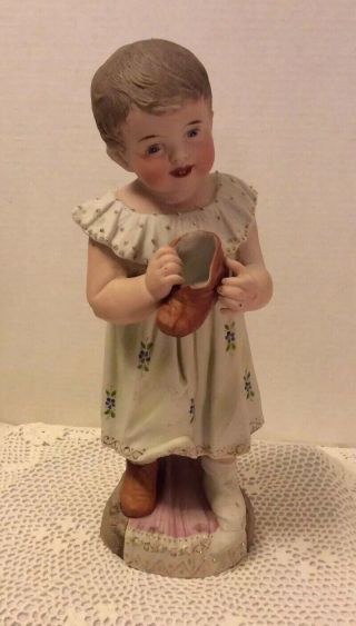 Large Antique ? German Bisque Piano Baby Holding A Shoe