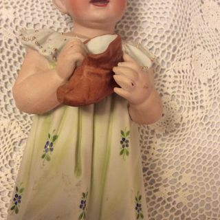 Large Antique ? German Bisque Piano Baby Holding a Shoe 8