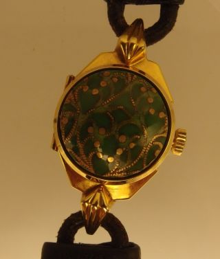 16351635 Vintage Rare Omega Wrist Watch,  Hidden Dial,  Green Enamel.  A Beauty