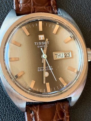 Vintage Tissot Large Mens Steel Automatic Seastar 36.  5mm 2591 Rare Grey Dial 3