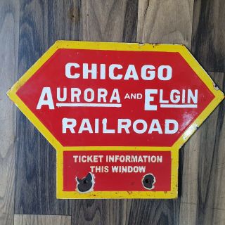 Chicago Aurora Ticket Information Vintage Porcelain Sign 10 X 7 1/2 Inches