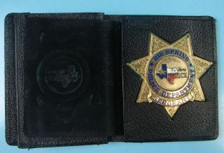 Vtg Big Spring Texas Police Department Sergeant Gold Color Badge Leather Sleeve