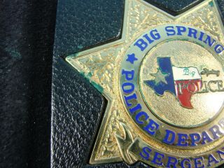 Vtg Big Spring Texas Police Department Sergeant Gold Color Badge Leather Sleeve 3