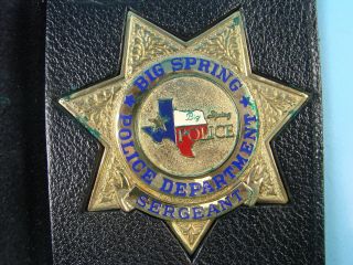 Vtg Big Spring Texas Police Department Sergeant Gold Color Badge Leather Sleeve 4
