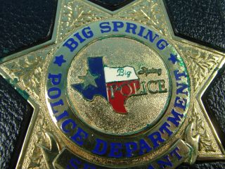 Vtg Big Spring Texas Police Department Sergeant Gold Color Badge Leather Sleeve 5