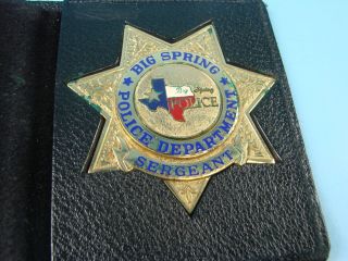 Vtg Big Spring Texas Police Department Sergeant Gold Color Badge Leather Sleeve 6