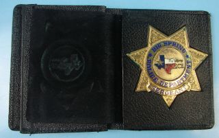 Vtg Big Spring Texas Police Department Sergeant Gold Color Badge Leather Sleeve 7