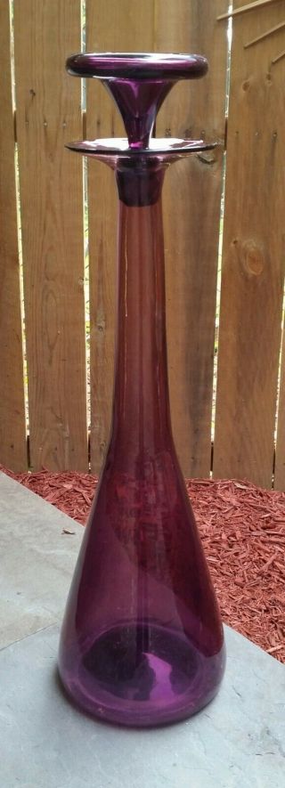 Large 21 " Vintage Mid Century Purple Glass Genie Bottle With Cool Stopper