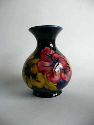 Vintage Moorcroft Blue Ground Hibiscus Vase. .  Ref.  1821
