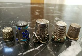 Sterling Silver Thimbles Enameled Fancy Sewing