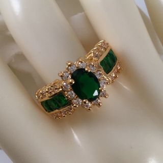 Vintage Art Deco Jewellery Gold Ring Emeralds White Sapphires Antique Jewelry
