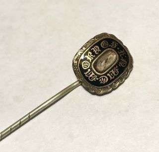 Early Victorian " In Memory Of " Mourning Hair Stickpin With Name And Date,  1840