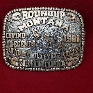 Trophy Rodeo Buckle Champion Vintage Roundup Montana 1981 Bull Riding 623