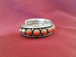 vintage native sterling silver coral cuff bracelet Howard Begay Navajo 80.  3grams 2