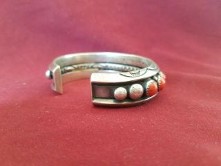 vintage native sterling silver coral cuff bracelet Howard Begay Navajo 80.  3grams 3