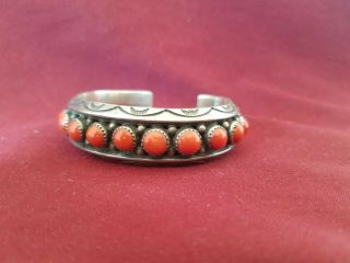 vintage native sterling silver coral cuff bracelet Howard Begay Navajo 80.  3grams 4