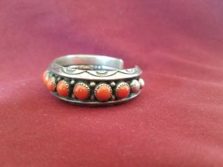 vintage native sterling silver coral cuff bracelet Howard Begay Navajo 80.  3grams 5