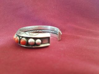 vintage native sterling silver coral cuff bracelet Howard Begay Navajo 80.  3grams 6