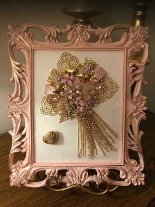 Shabby Chic Vintage And Contemporary Jewelry Framed Art.  Farmhouse Look
