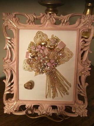 Shabby Chic Vintage and Contemporary Jewelry framed art.  Farmhouse Look 8