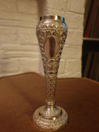 Indian Solid Silver Small Floral Vase Antique Decorative Kutch Ornament 79g