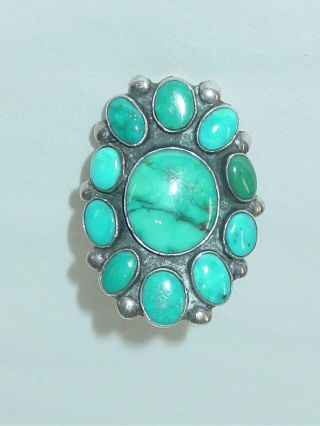 Vintage Native American Sterling Silver Navajo Handmade Turquoise Ring Sz 8.  5
