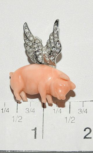 Kenneth Jay Lane Vintage When Pigs Fly Pin/brooch With Crystals Wings
