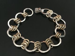 Antiqe Sterling Silver & Gold Plated 7” Link Bracelet Designed By Straub Jeweler