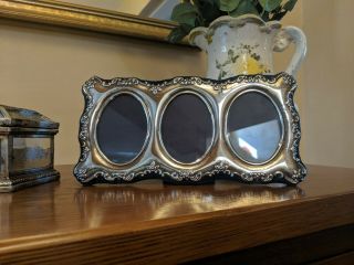 Sterling Silver Victorian Style Triple Photo Photograph Frame Carr 