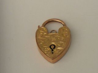 A Vintage 9ct Rose Gold Etched Charm Bracelet Padlock H/m,  3.  1grms