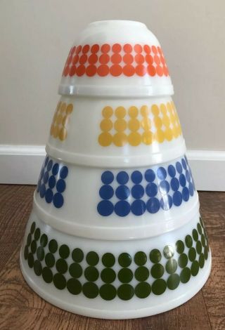 Vintage Pyrex Dots Mixing Bowls,  Complete Set,  401 402 403 404 Euc