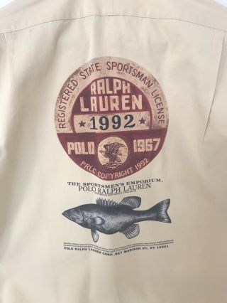 Polo Sportsman Ralph Lauren 1992 True Vintage Khaki Bass Fish Sport Shirt Sz L