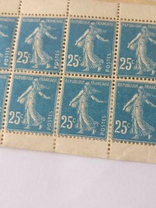 Book of Vintage French Sower stamps,  10 in book,  25 centime stamps,  25c Blue 6