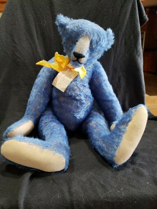 Ooak Cindi Martin Teddy Bear Artist Blue Mohair 26 " Teddy Bear
